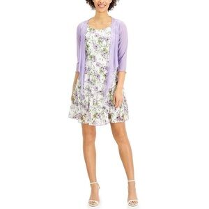 Connected Apparel Womens Ivory Chiffon 1PC Bolero Sheath Dress Petites NWT